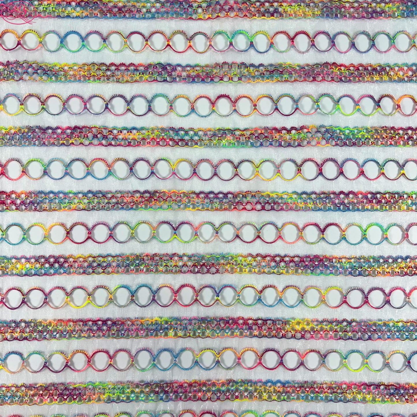 Yarn-Dyed Sheer Fabric with Circular Cut-Outs & Silver Sparkling Threads – Shimmery Summer Textile「七彩链条」