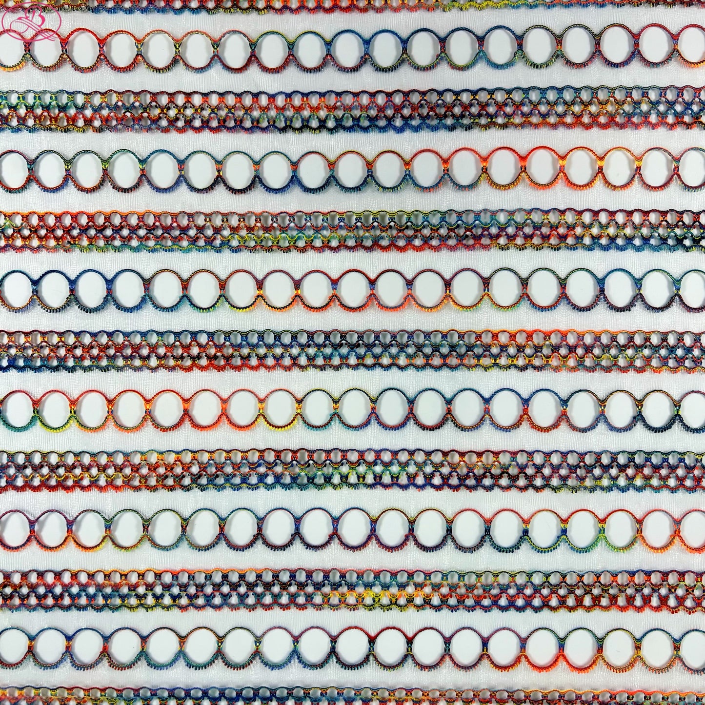 Yarn-Dyed Sheer Fabric with Circular Cut-Outs & Silver Sparkling Threads – Shimmery Summer Textile「七彩链条」