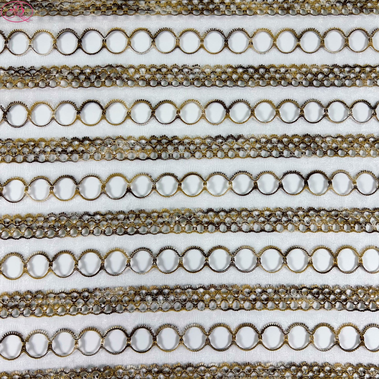Yarn-Dyed Sheer Fabric with Circular Cut-Outs & Silver Sparkling Threads – Shimmery Summer Textile「七彩链条」