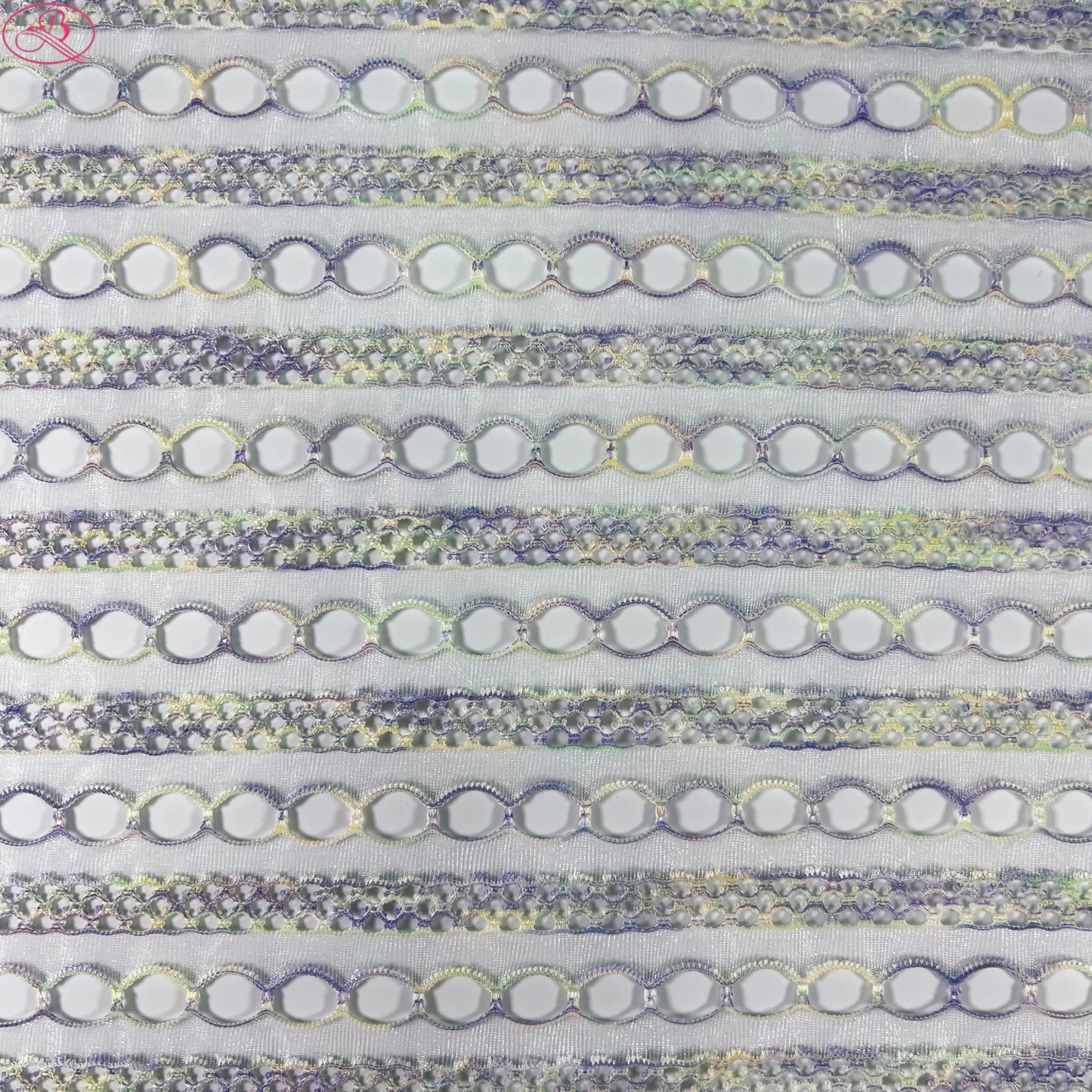 Yarn-Dyed Sheer Fabric with Circular Cut-Outs & Silver Sparkling Threads – Shimmery Summer Textile「七彩链条」
