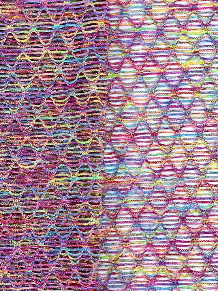 Sexy swimsuit fabric yarn-dyed mesh with high elasticity and multicolor diamond patterns.Rainbow-1 (七彩网格)
