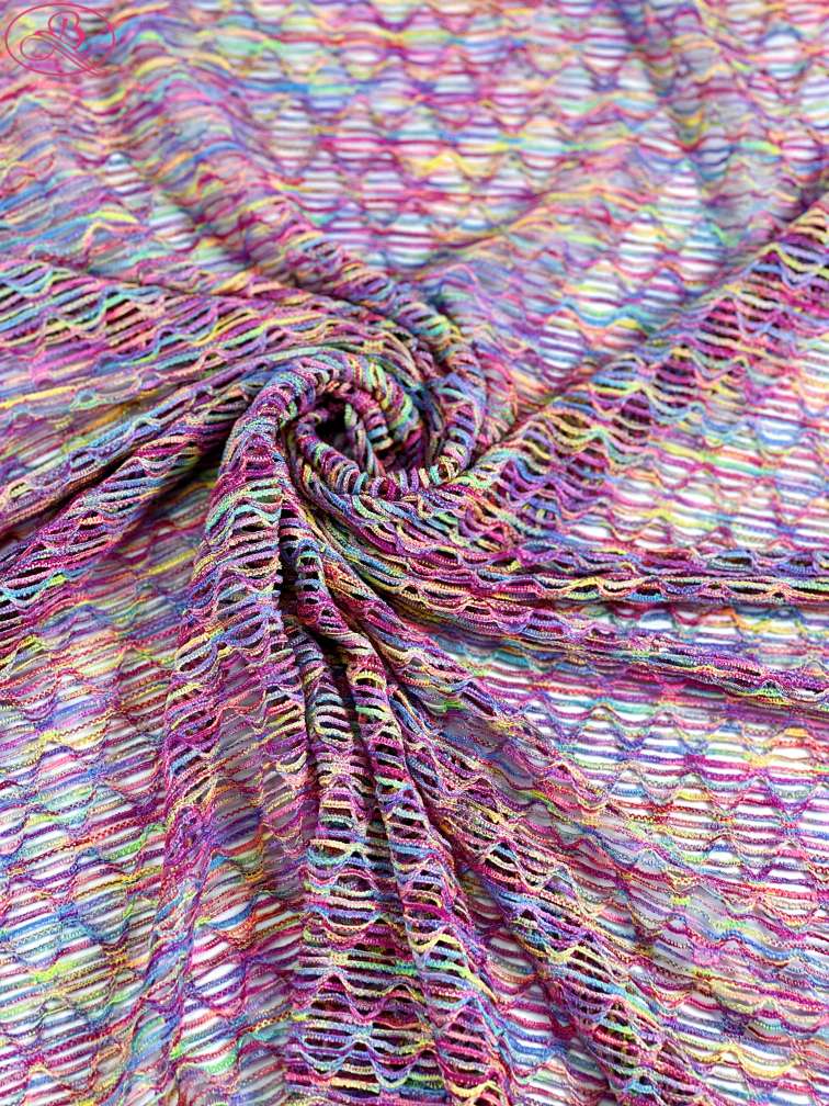 Sexy swimsuit fabric yarn-dyed mesh with high elasticity and multicolor diamond patterns.Rainbow-1 (七彩网格)