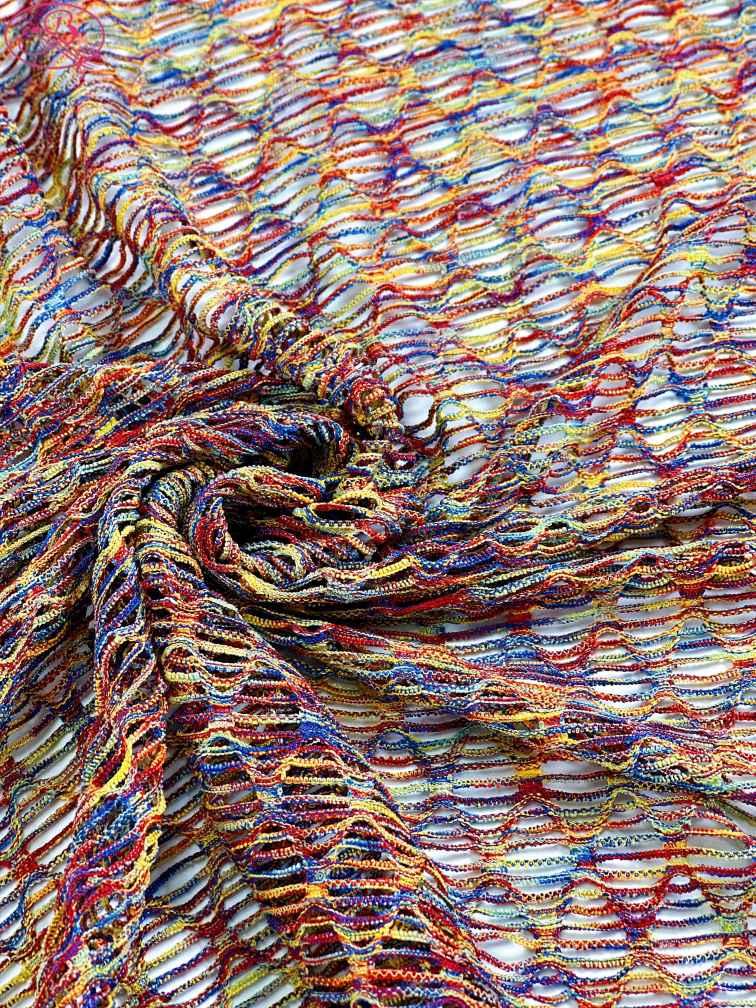 Sexy swimsuit fabric yarn-dyed mesh with high elasticity and multicolor diamond patterns.Rainbow-1 (七彩网格)
