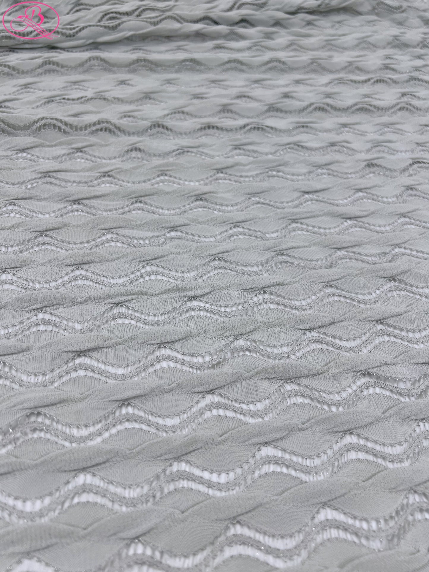 Lace Wave Stripe with Silver Thread Textile Knitted Jacquard Mesh Fabric「6213银线」