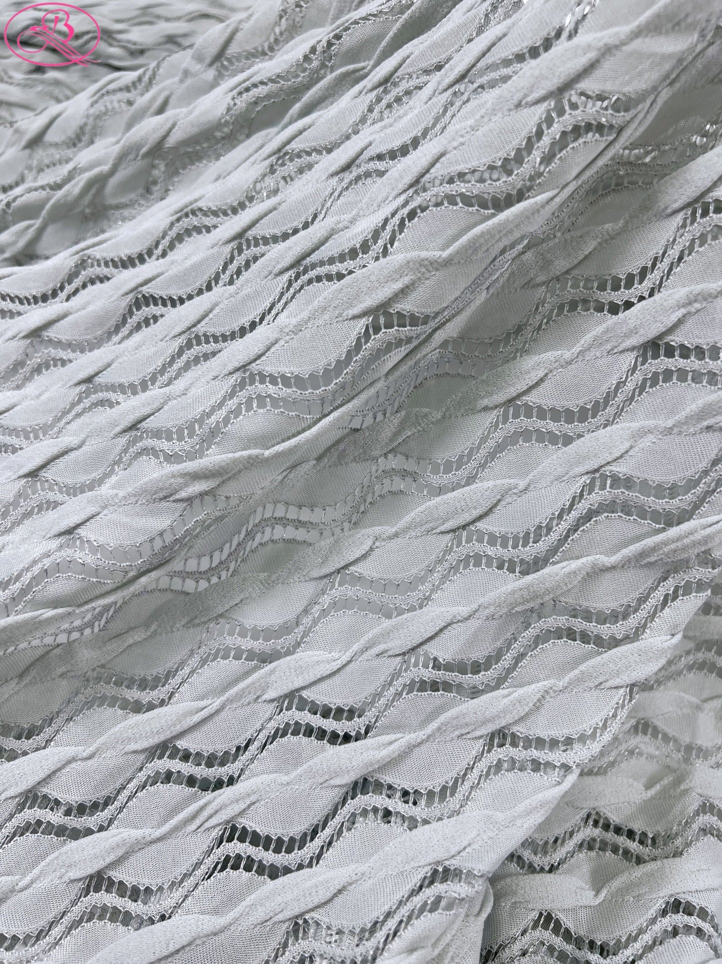 Lace Wave Stripe with Silver Thread Textile Knitted Jacquard Mesh Fabric「6213银线」