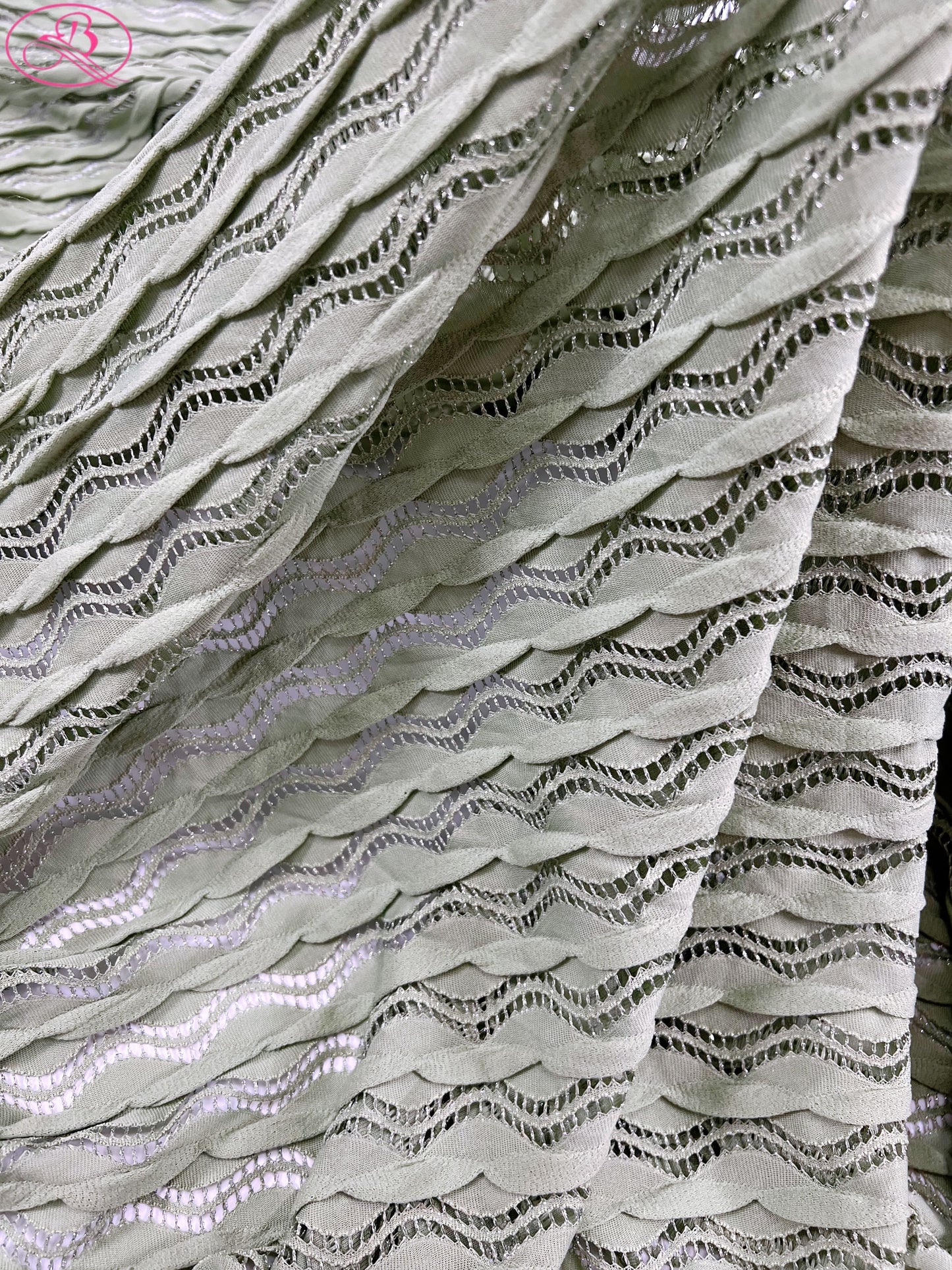 Lace Wave Stripe with Silver Thread Textile Knitted Jacquard Mesh Fabric「6213银线」