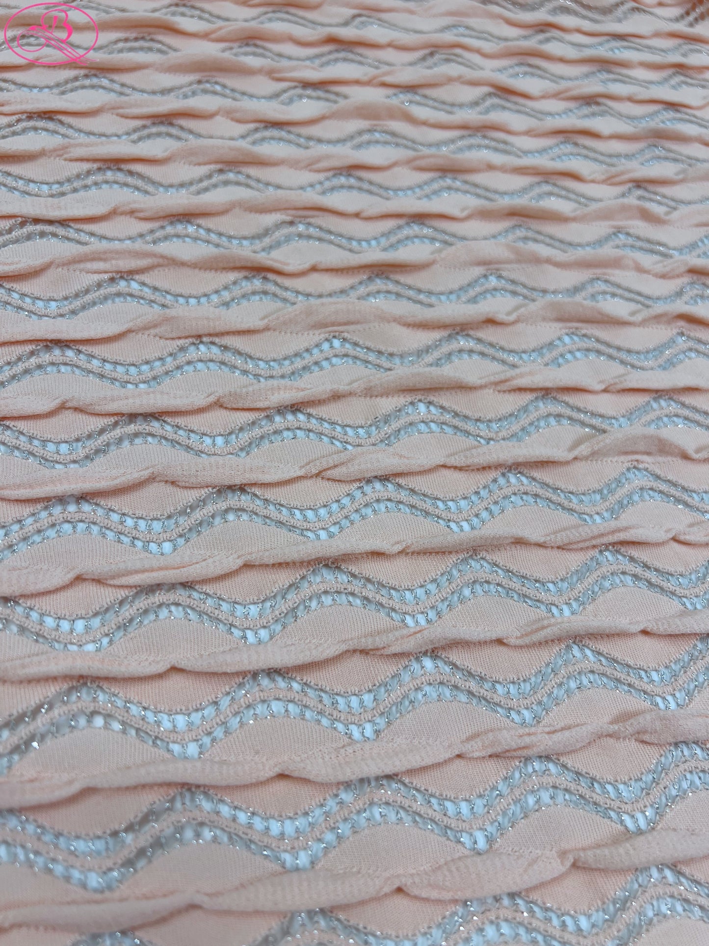 Lace Wave Stripe with Silver Thread Textile Knitted Jacquard Mesh Fabric「6213银线」