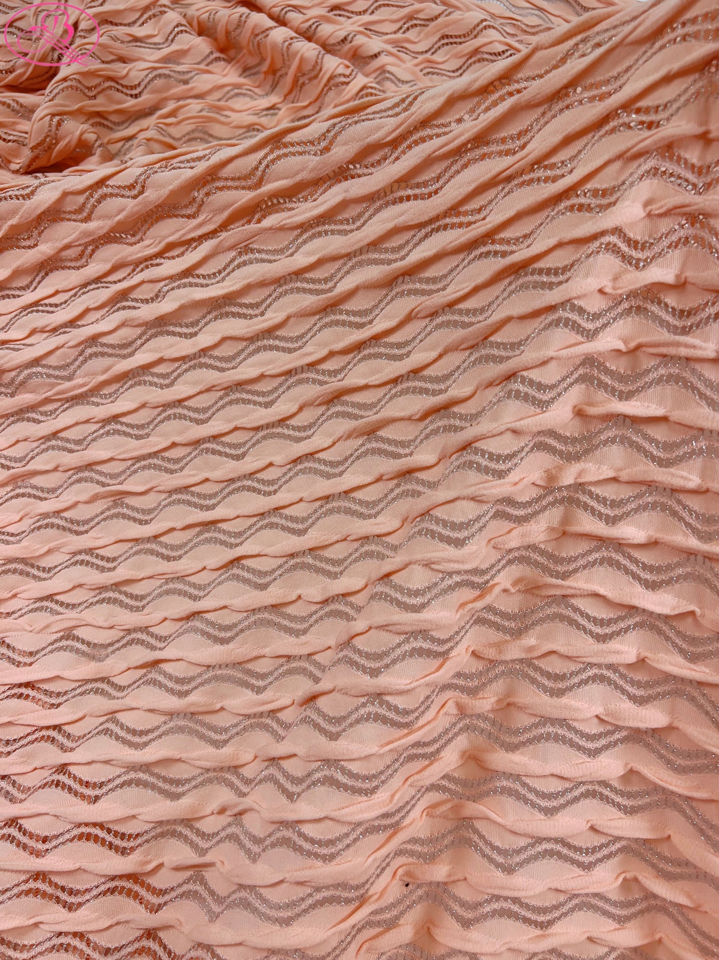 Lace Wave Stripe with Silver Thread Textile Knitted Jacquard Mesh Fabric「6213银线」