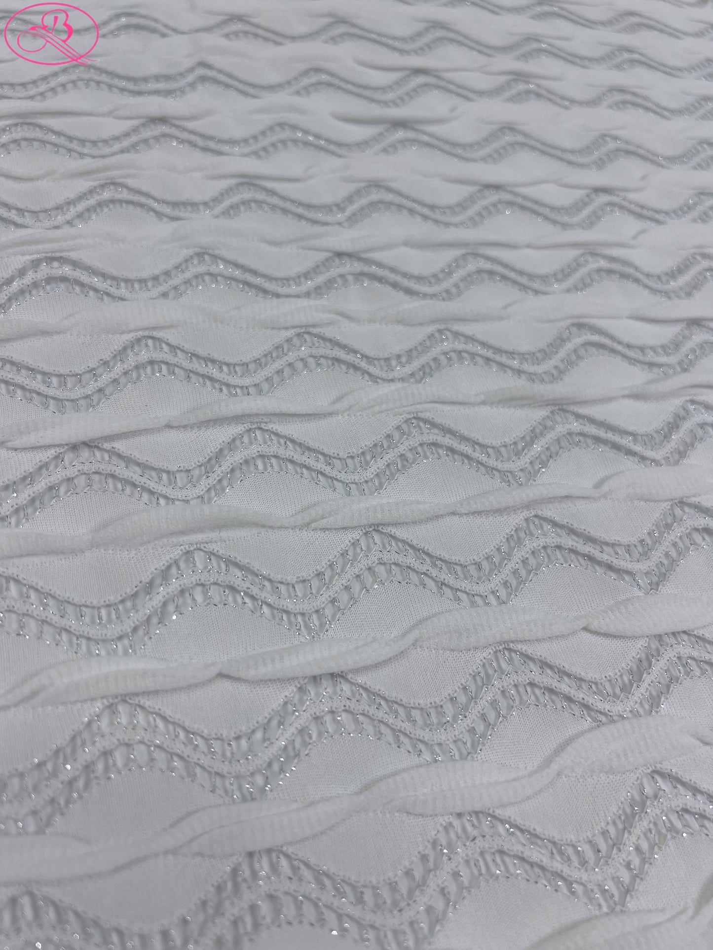 Lace Wave Stripe with Silver Thread Textile Knitted Jacquard Mesh Fabric「6213银线」