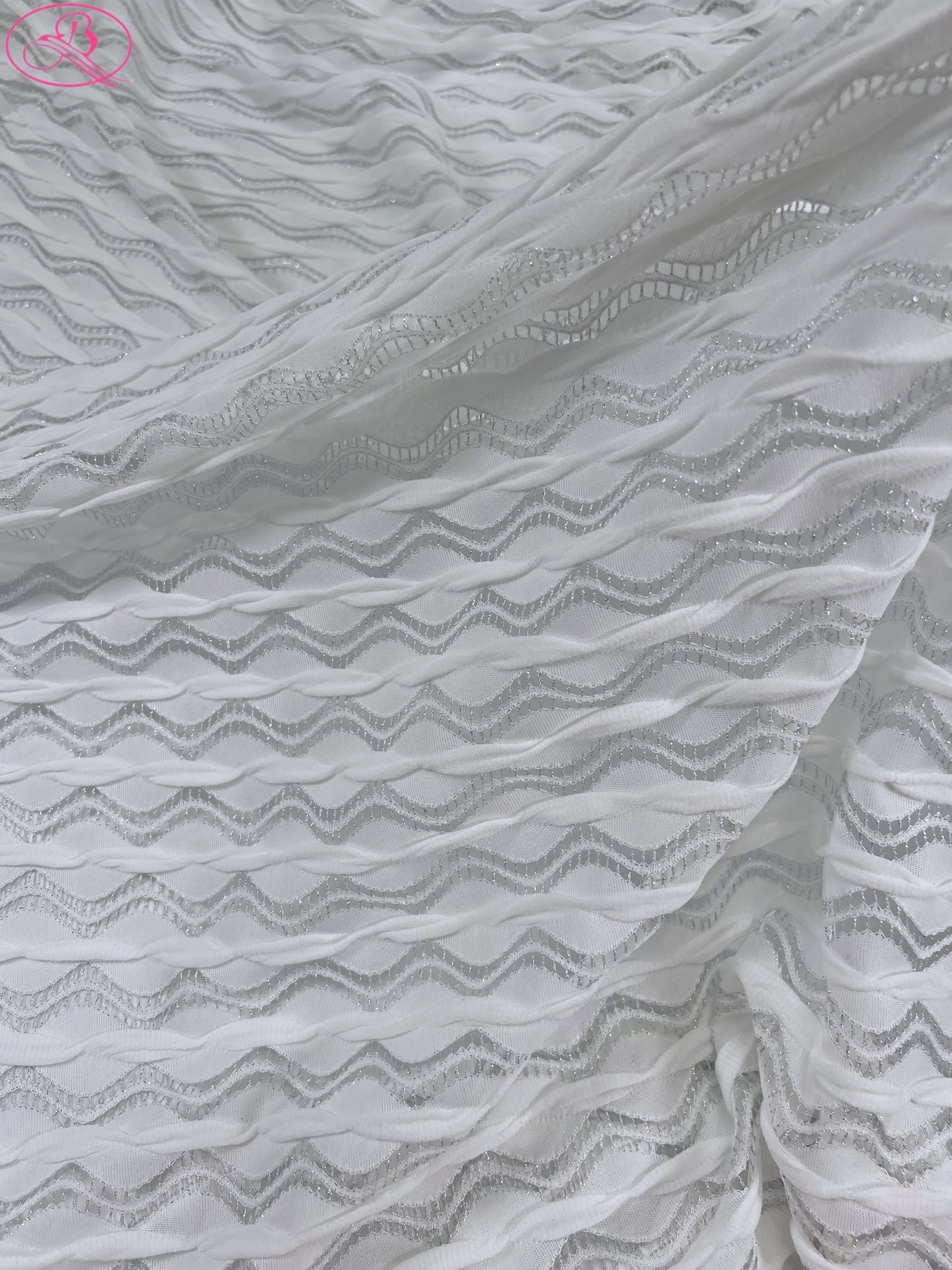 Lace Wave Stripe with Silver Thread Textile Knitted Jacquard Mesh Fabric「6213银线」