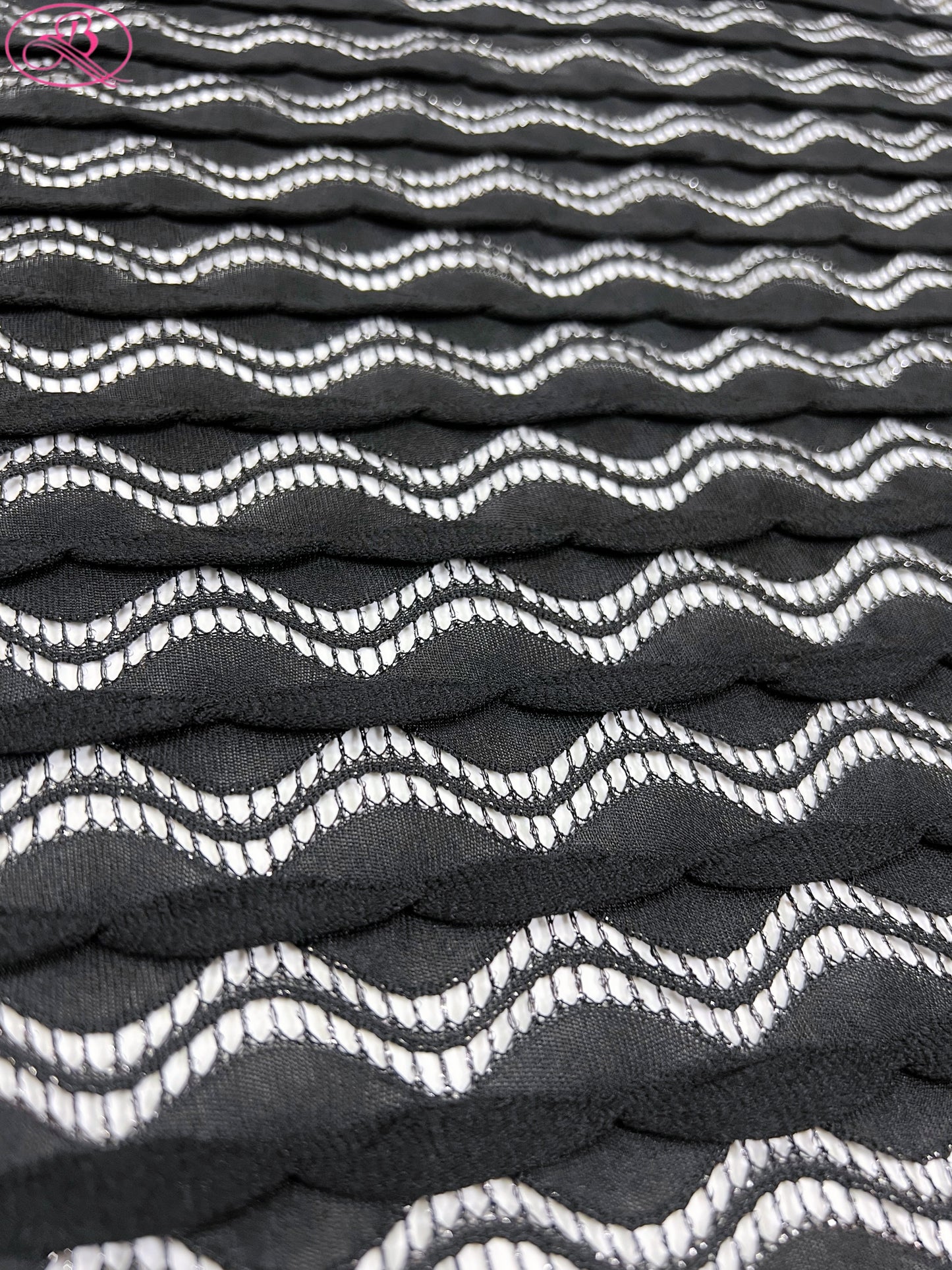 Lace Wave Stripe with Silver Thread Textile Knitted Jacquard Mesh Fabric「6213银线」
