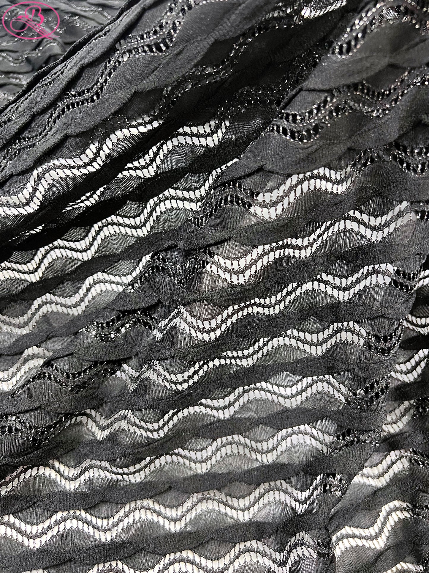 Lace Wave Stripe with Silver Thread Textile Knitted Jacquard Mesh Fabric「6213银线」