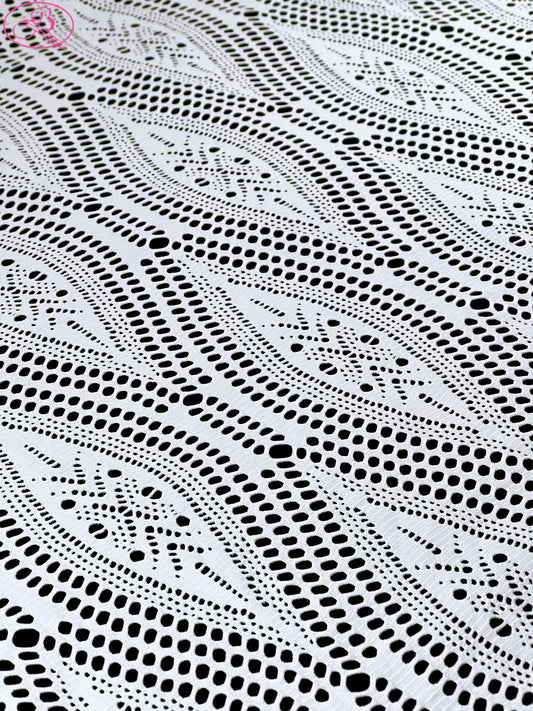 Leaf Patterned Lace Wave Stripe High Elasticity Sexy Knitted Jacquard Mesh Fabric「89001」