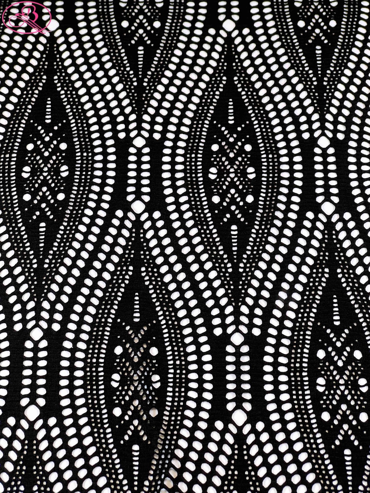 Leaf Patterned Lace Wave Stripe High Elasticity Sexy Knitted Jacquard Mesh Fabric「89001」