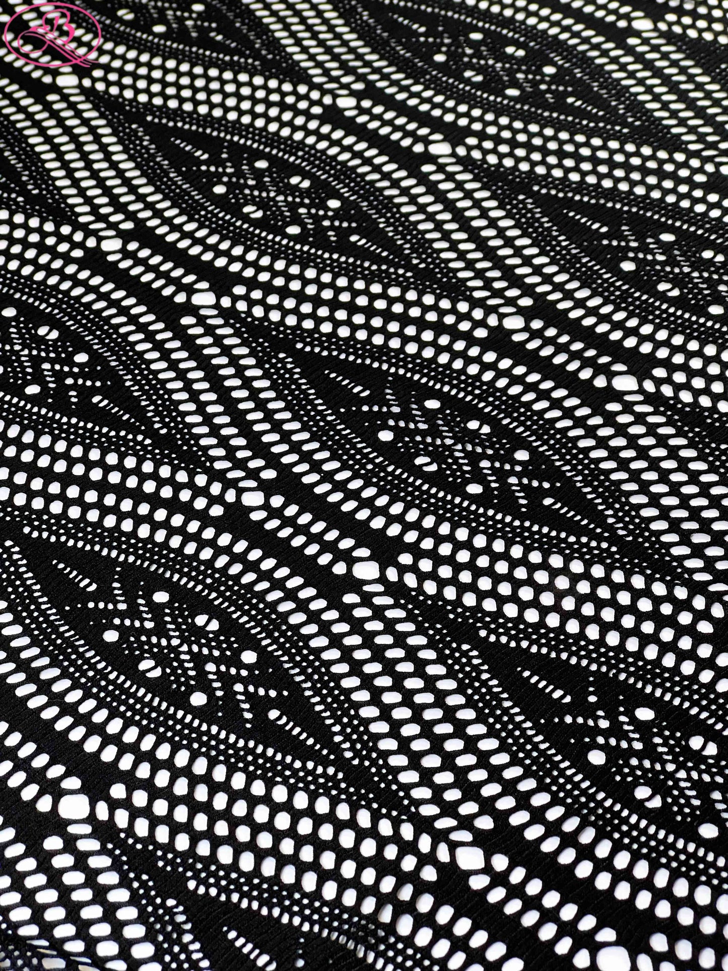 Leaf Patterned Lace Wave Stripe High Elasticity Sexy Knitted Jacquard Mesh Fabric「89001」