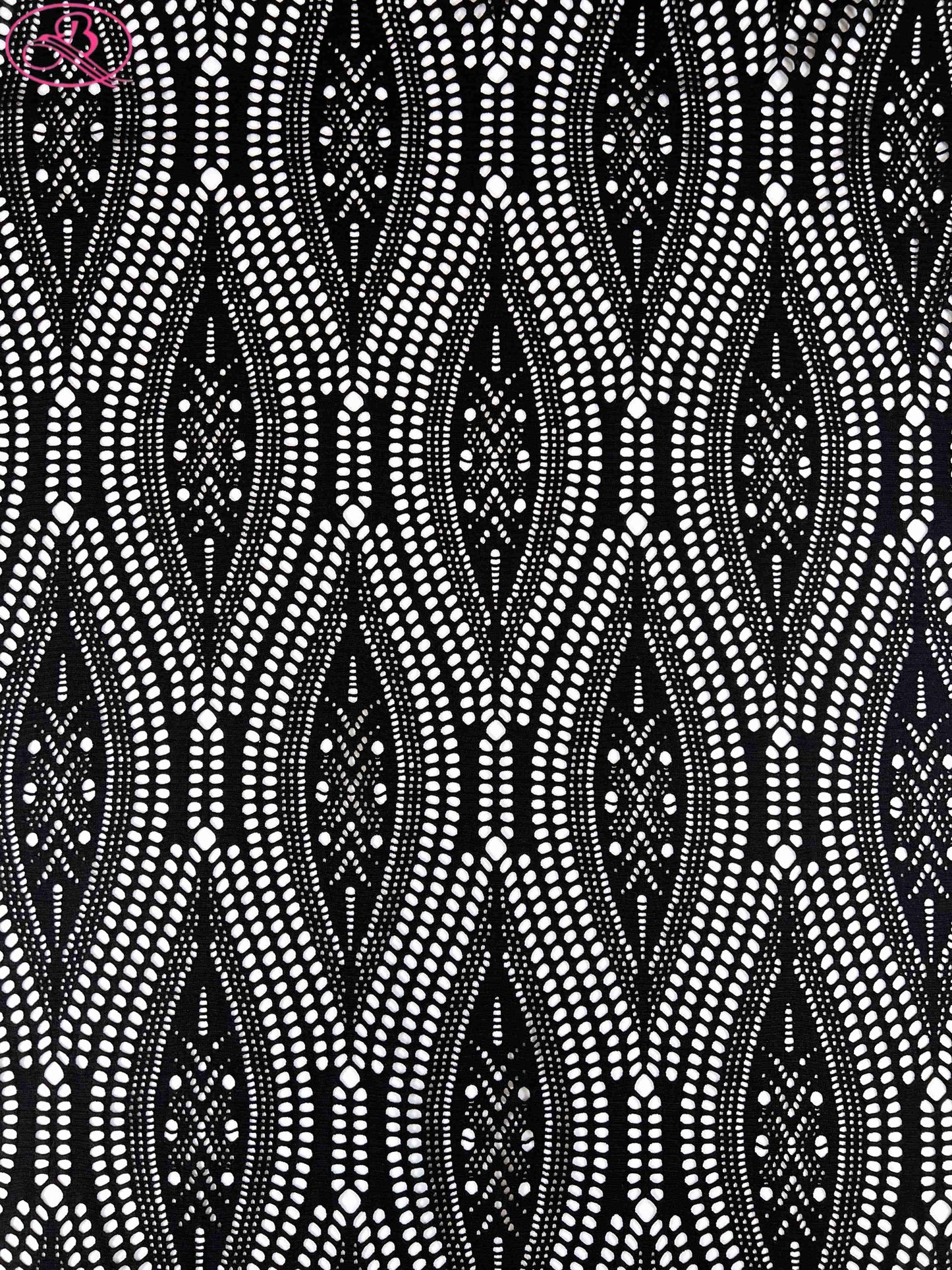 Leaf Patterned Lace Wave Stripe High Elasticity Sexy Knitted Jacquard Mesh Fabric「89001」