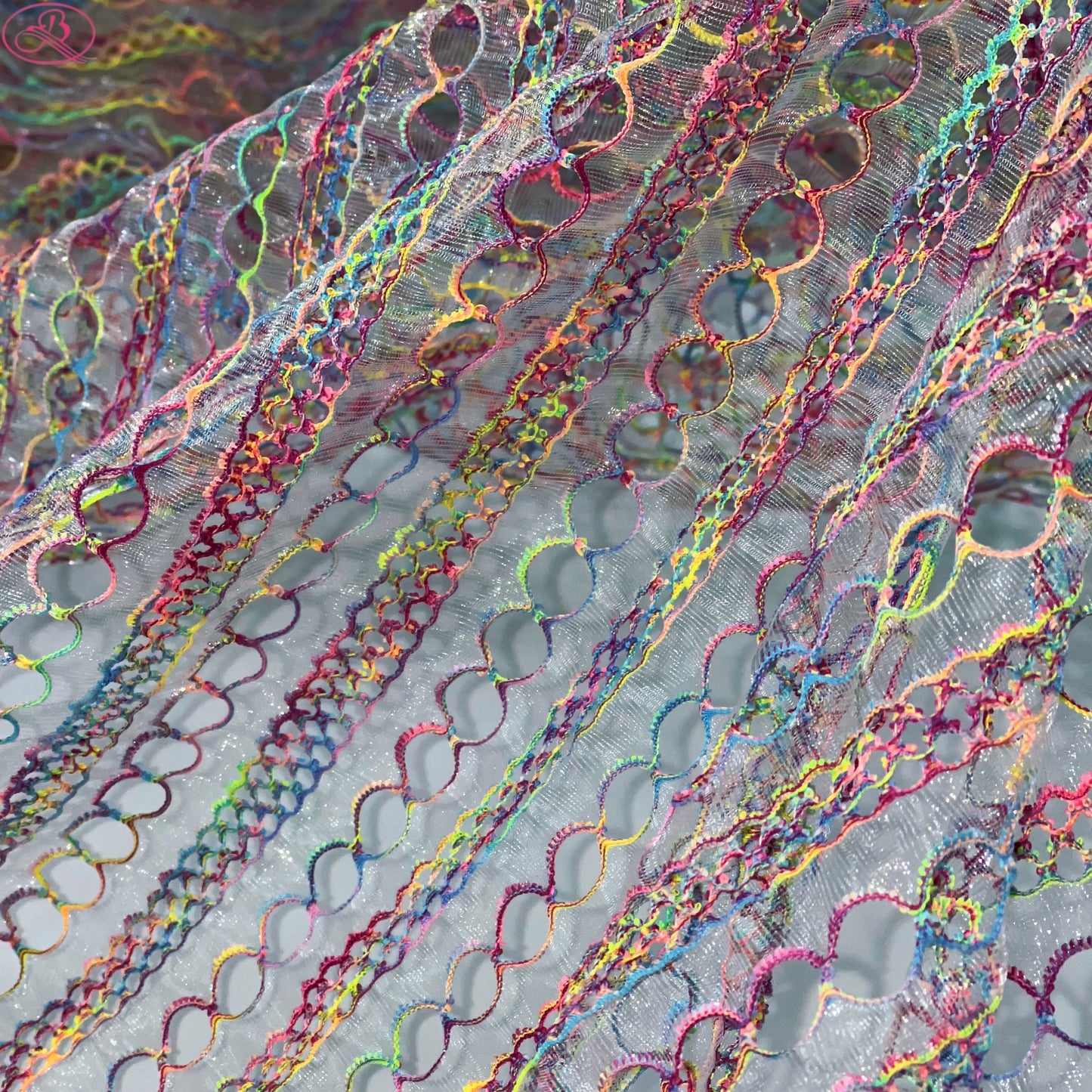 Yarn-Dyed Sheer Fabric with Circular Cut-Outs & Silver Sparkling Threads – Shimmery Summer Textile「七彩链条」