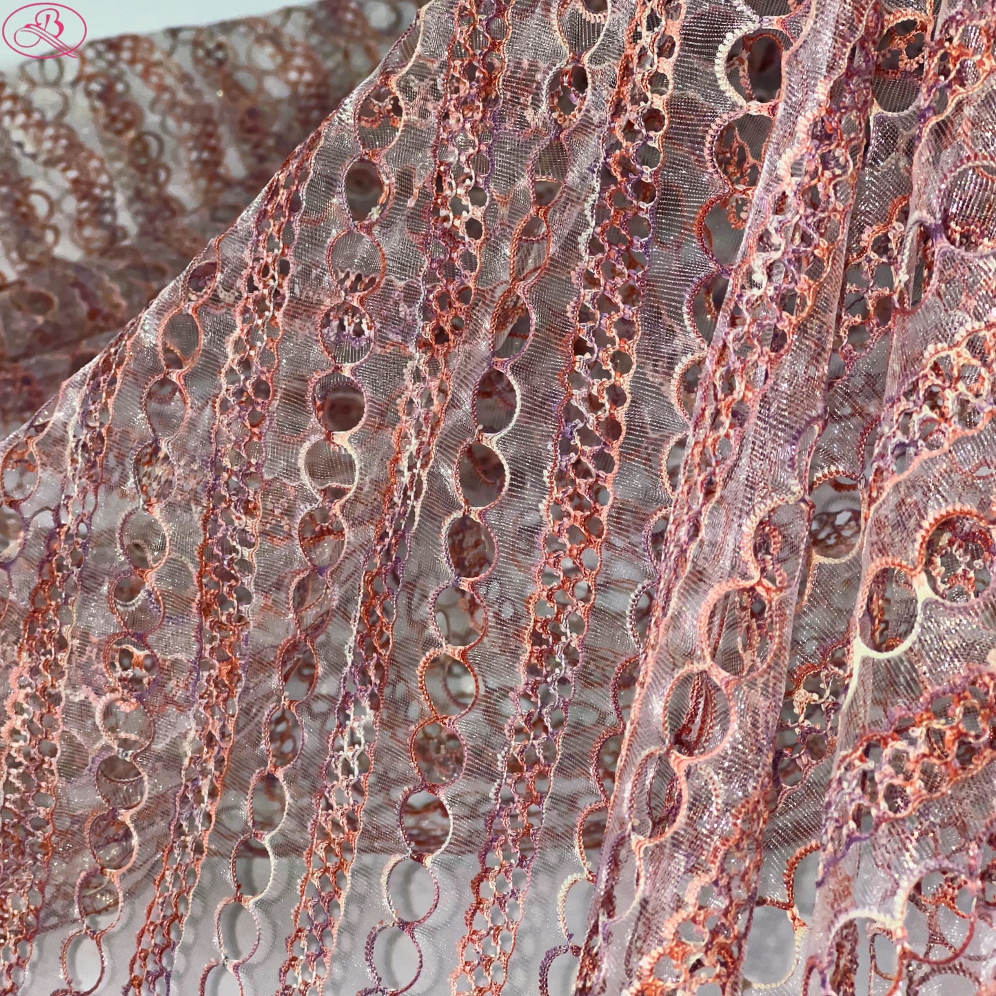 Yarn-Dyed Sheer Fabric with Circular Cut-Outs & Silver Sparkling Threads – Shimmery Summer Textile「七彩链条」