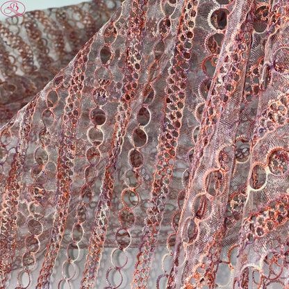Yarn-Dyed Sheer Fabric with Circular Cut-Outs & Silver Sparkling Threads – Shimmery Summer Textile「七彩链条」