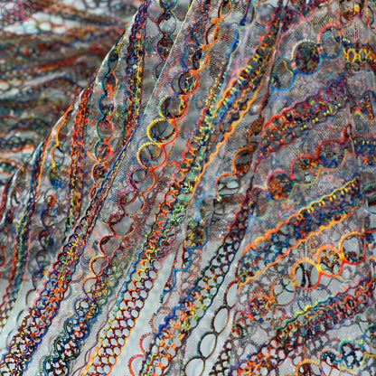 Yarn-Dyed Sheer Fabric with Circular Cut-Outs & Silver Sparkling Threads – Shimmery Summer Textile「七彩链条」