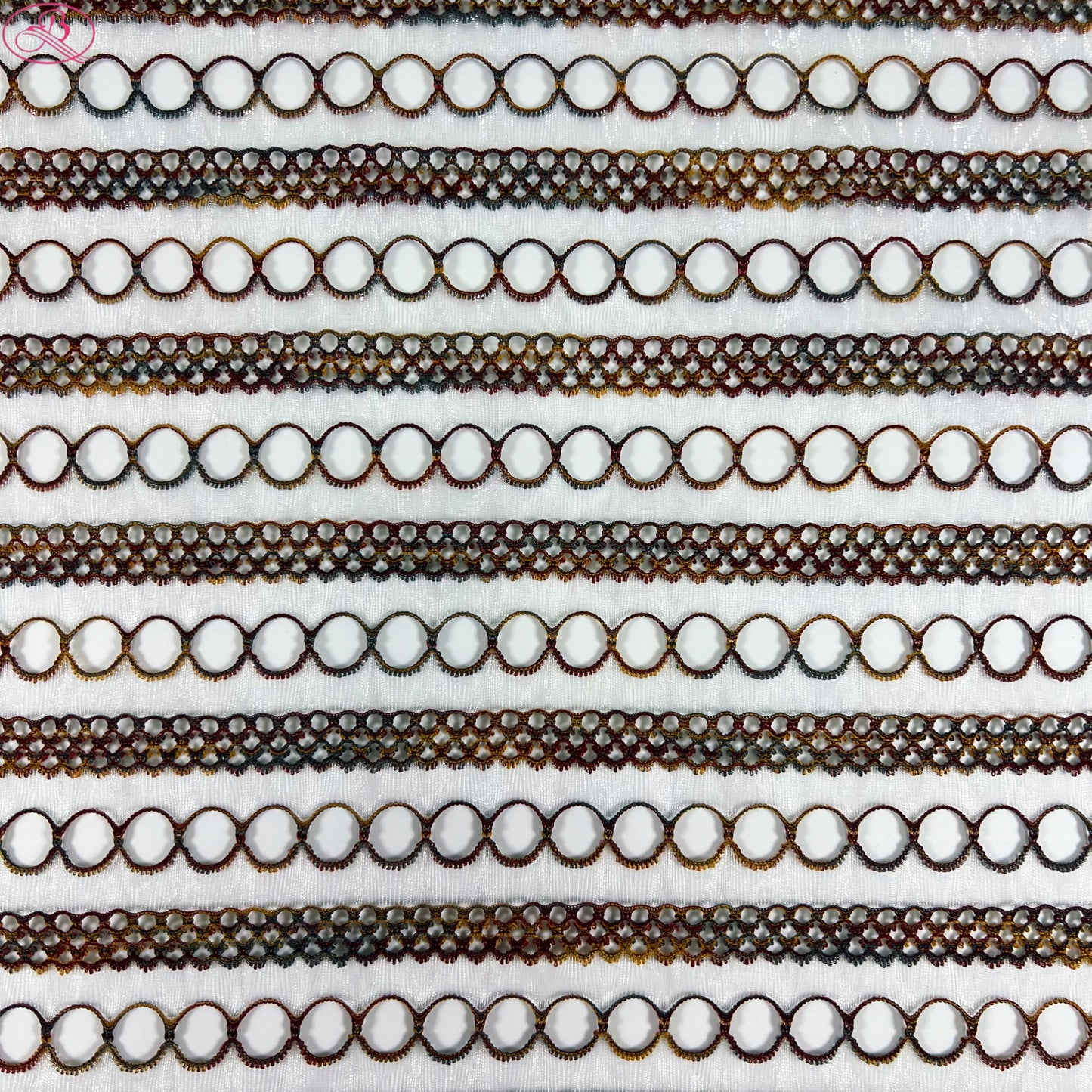 Yarn-Dyed Sheer Fabric with Circular Cut-Outs & Silver Sparkling Threads – Shimmery Summer Textile「七彩链条」