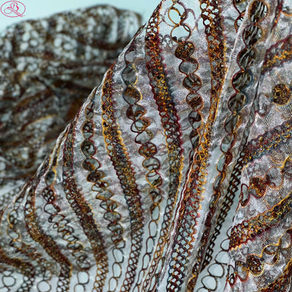 Yarn-Dyed Sheer Fabric with Circular Cut-Outs & Silver Sparkling Threads – Shimmery Summer Textile「七彩链条」