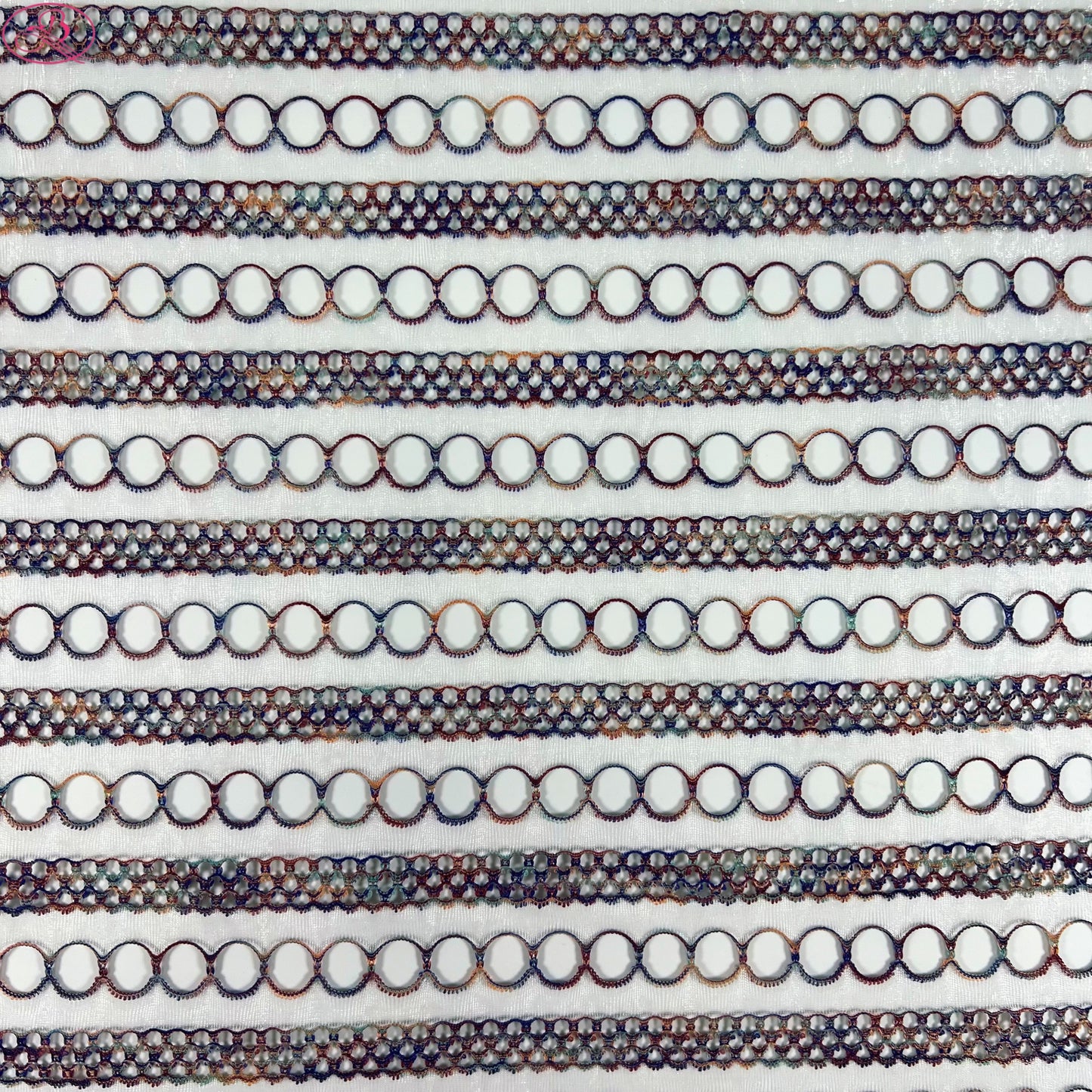 Yarn-Dyed Sheer Fabric with Circular Cut-Outs & Silver Sparkling Threads – Shimmery Summer Textile「七彩链条」