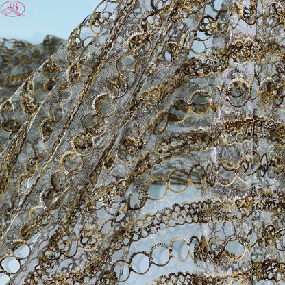 Yarn-Dyed Sheer Fabric with Circular Cut-Outs & Silver Sparkling Threads – Shimmery Summer Textile「七彩链条」