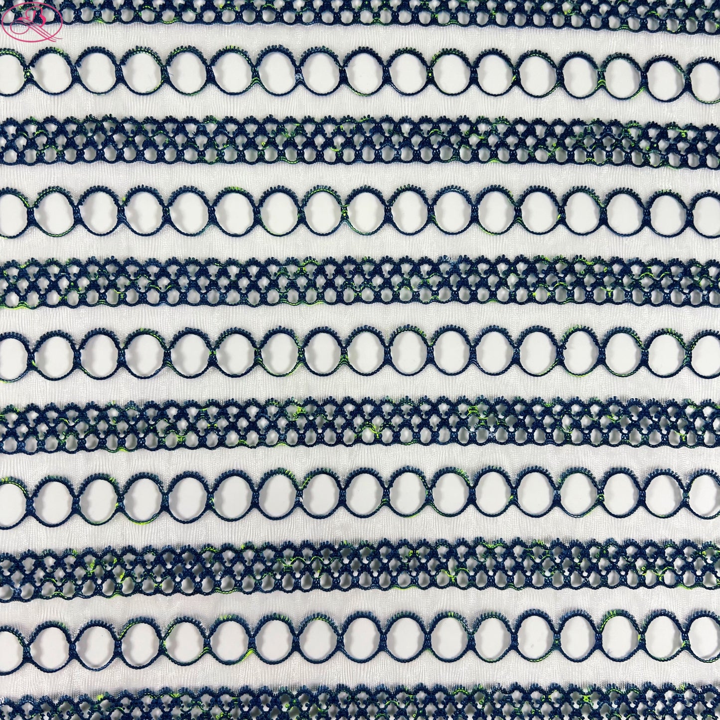 Yarn-Dyed Sheer Fabric with Circular Cut-Outs & Silver Sparkling Threads – Shimmery Summer Textile「七彩链条」