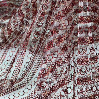 Yarn-Dyed Sheer Fabric with Circular Cut-Outs & Silver Sparkling Threads – Shimmery Summer Textile「七彩链条」