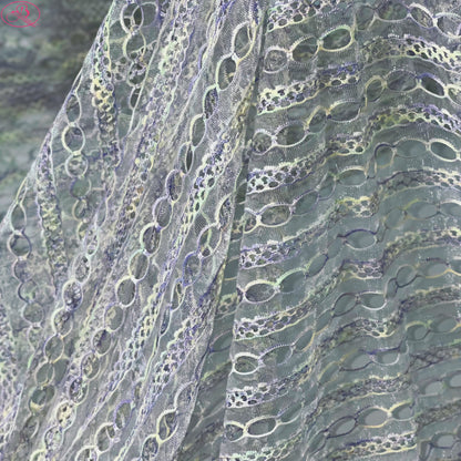 Yarn-Dyed Sheer Fabric with Circular Cut-Outs & Silver Sparkling Threads – Shimmery Summer Textile「七彩链条」