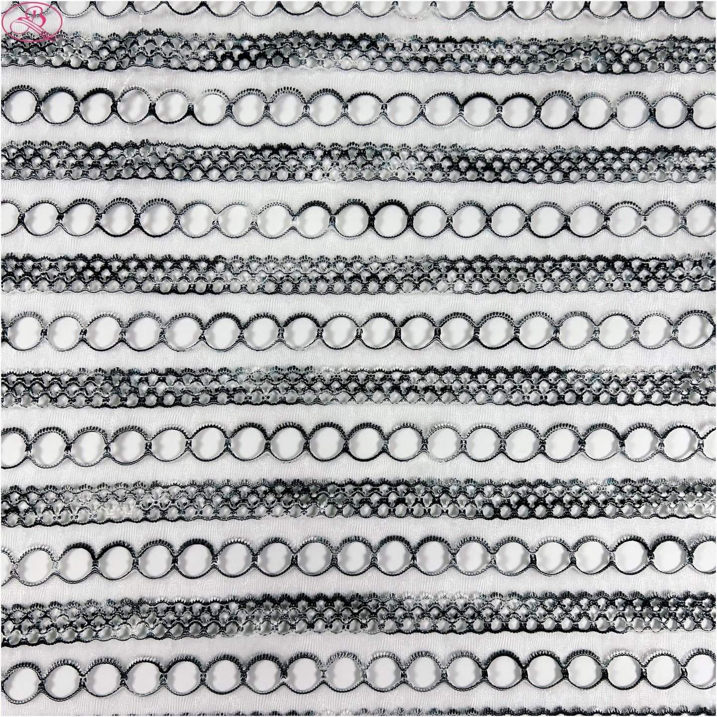Yarn-Dyed Sheer Fabric with Circular Cut-Outs & Silver Sparkling Threads – Shimmery Summer Textile「七彩链条」