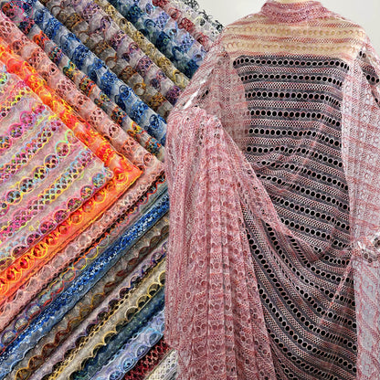 Yarn-Dyed Sheer Fabric with Circular Cut-Outs & Silver Sparkling Threads – Shimmery Summer Textile「七彩链条」