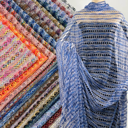 Yarn-Dyed Sheer Fabric with Circular Cut-Outs & Silver Sparkling Threads – Shimmery Summer Textile「七彩链条」