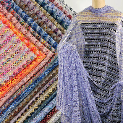 Yarn-Dyed Sheer Fabric with Circular Cut-Outs & Silver Sparkling Threads – Shimmery Summer Textile「七彩链条」