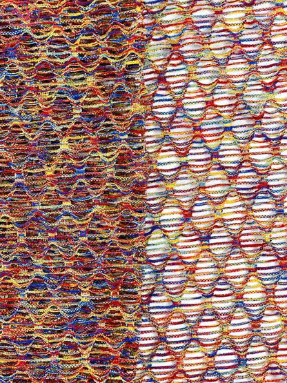 Sexy swimsuit fabric yarn-dyed mesh with high elasticity and multicolor diamond patterns.Rainbow-1 (七彩网格)