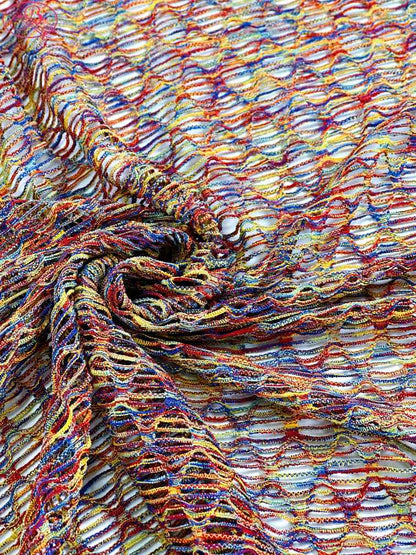 Sexy swimsuit fabric yarn-dyed mesh with high elasticity and multicolor diamond patterns.Rainbow-1 (七彩网格)