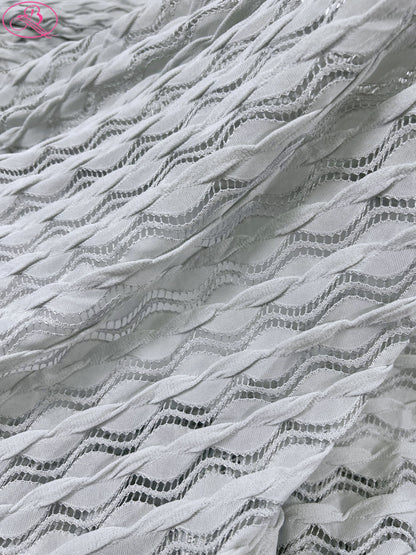 Lace Wave Stripe with Silver Thread Textile Knitted Jacquard Mesh Fabric「6213银线」