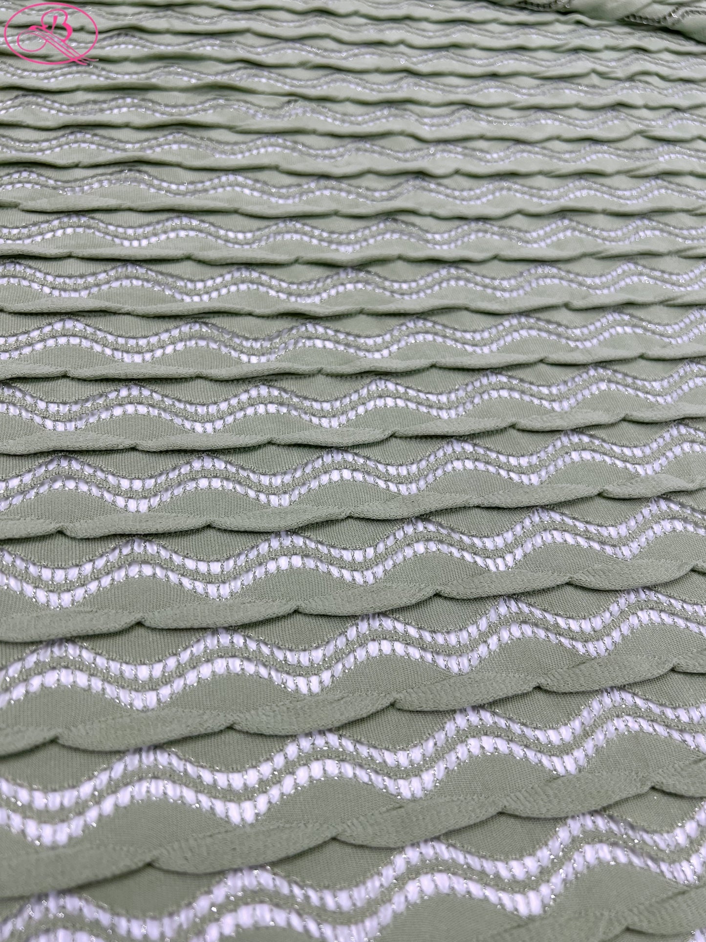 Lace Wave Stripe with Silver Thread Textile Knitted Jacquard Mesh Fabric「6213银线」