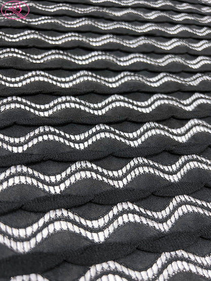 Lace Wave Stripe with Silver Thread Textile Knitted Jacquard Mesh Fabric「6213银线」