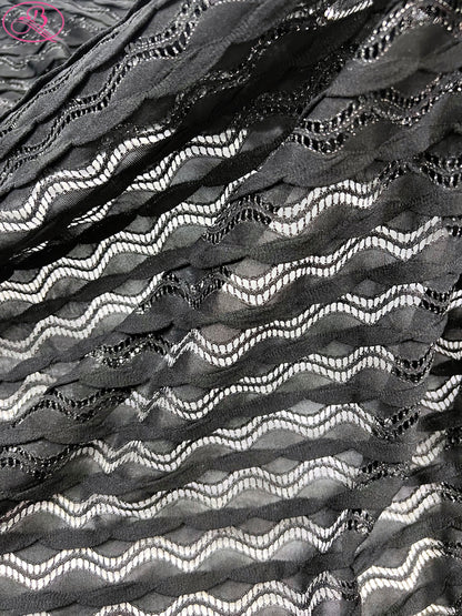 Lace Wave Stripe with Silver Thread Textile Knitted Jacquard Mesh Fabric「6213银线」
