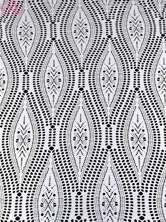 Leaf Patterned Lace Wave Stripe High Elasticity Sexy Knitted Jacquard Mesh Fabric「89001」