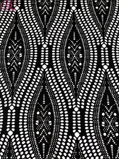 Leaf Patterned Lace Wave Stripe High Elasticity Sexy Knitted Jacquard Mesh Fabric「89001」