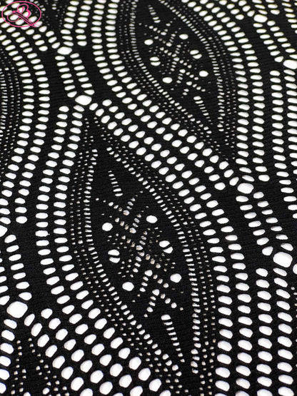 Leaf Patterned Lace Wave Stripe High Elasticity Sexy Knitted Jacquard Mesh Fabric「89001」