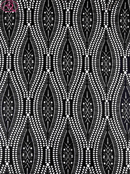 Leaf Patterned Lace Wave Stripe High Elasticity Sexy Knitted Jacquard Mesh Fabric「89001」